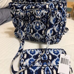 Vera Bradley Navy and White Quilted Tote with Matching Wristlet